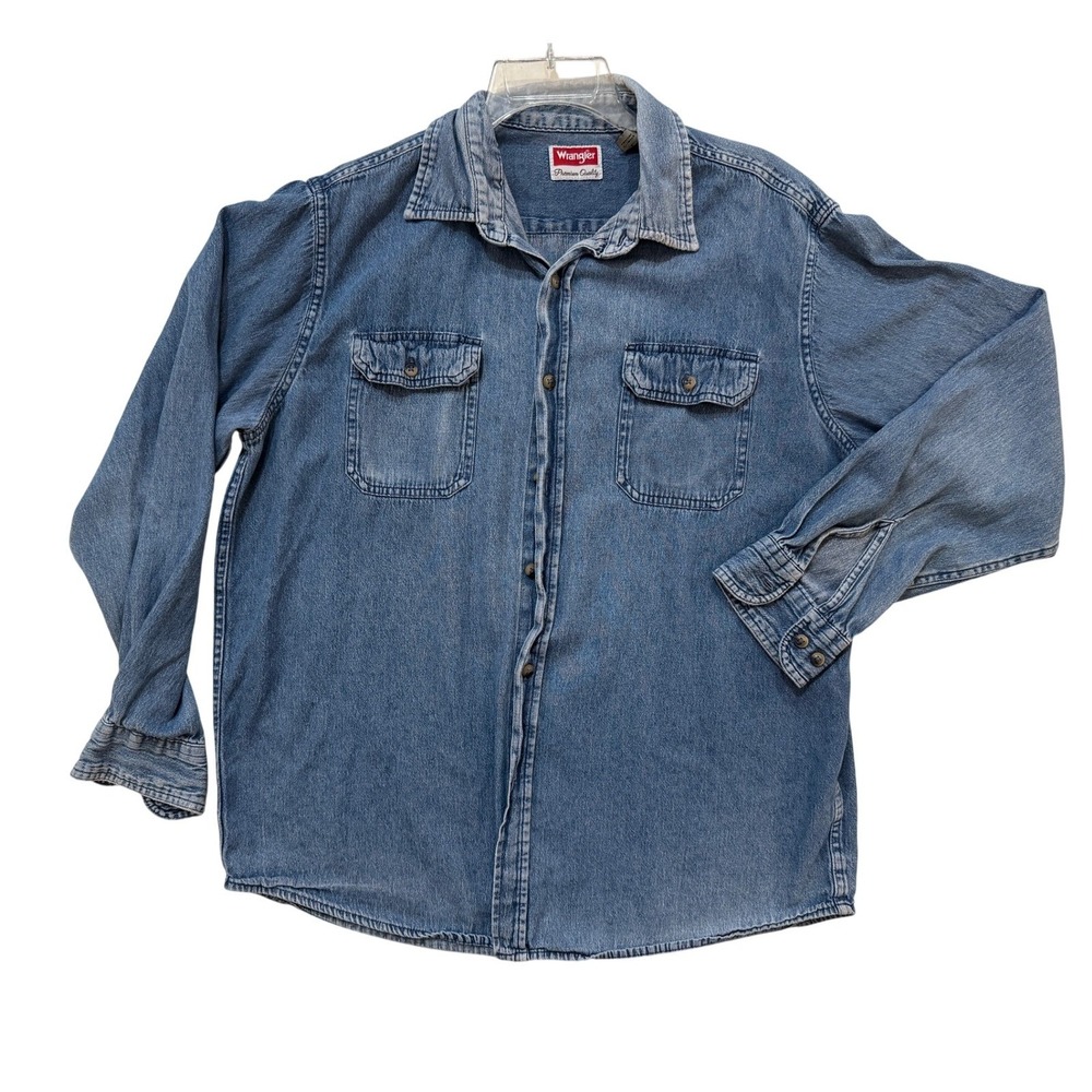 Vintage Wrangler Denim Shirt Mens L Premium 90s Button Front Long Sleeve Western